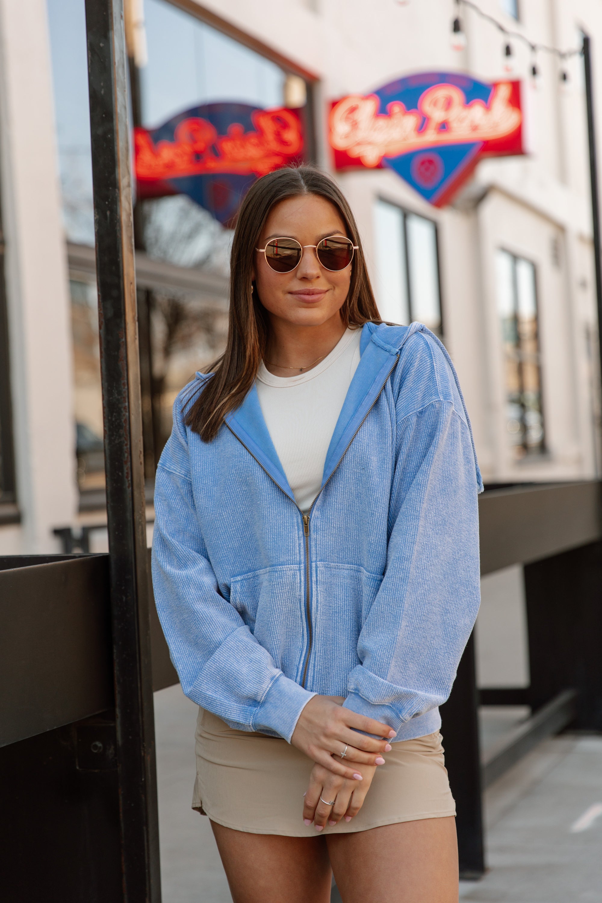 VINTAGE VIBE ZIP HOODIE IN ROYAL BLUE