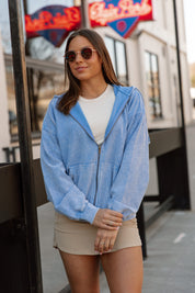 VINTAGE VIBE ZIP HOODIE IN ROYAL BLUE