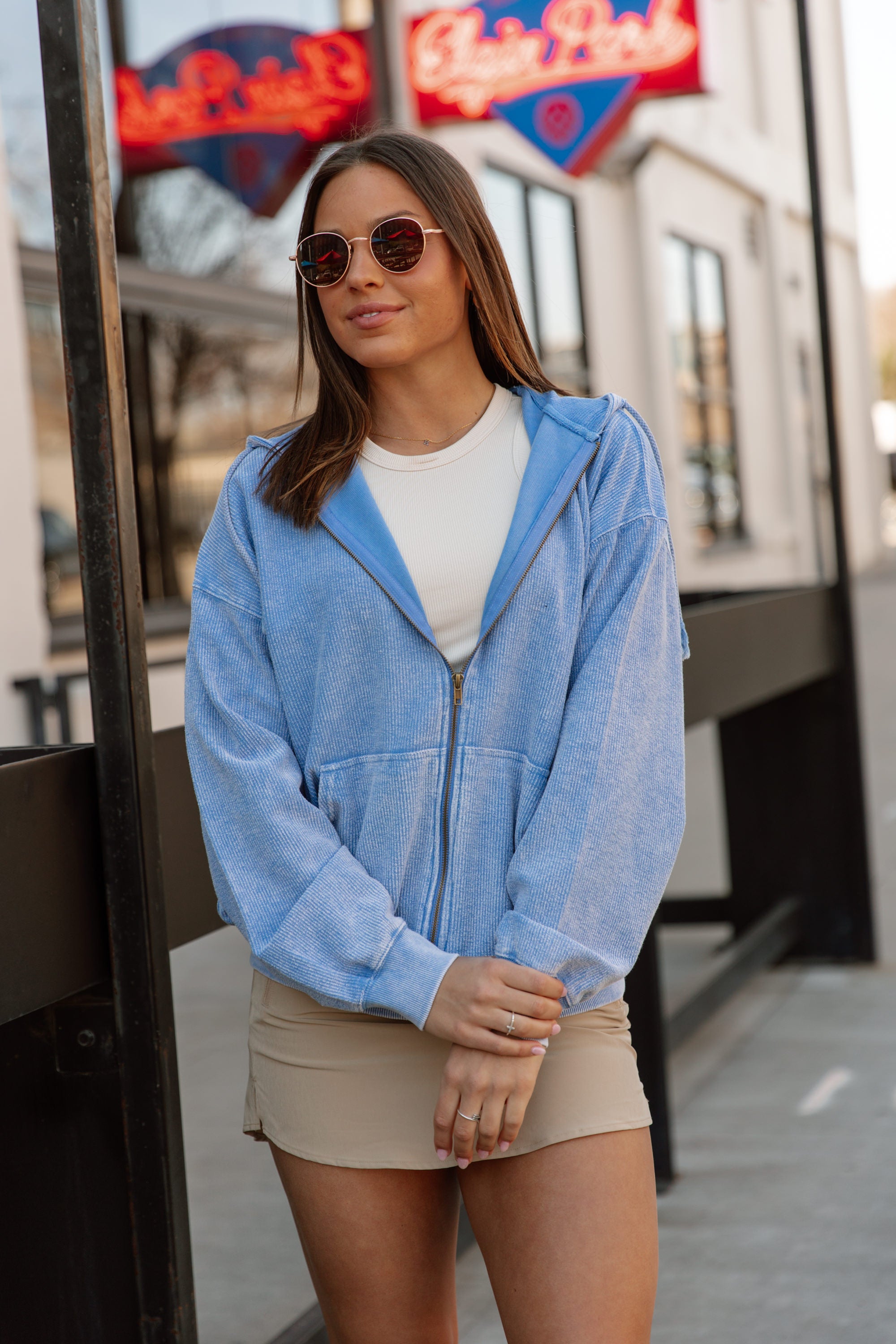 VINTAGE VIBE ZIP HOODIE IN ROYAL BLUE