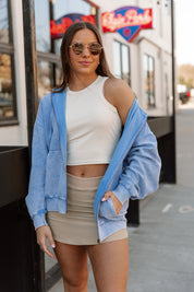 VINTAGE VIBE ZIP HOODIE IN ROYAL BLUE