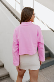 ZIP COZY CROP SWEATSHIRT IN PINK