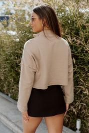 ZIP COZY CROP SWEATSHIRT IN TAUPE