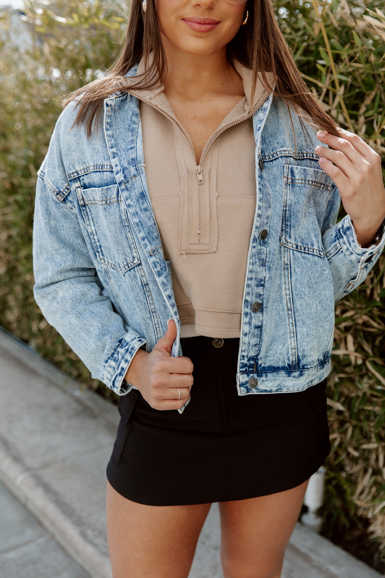 ZIP COZY CROP SWEATSHIRT IN TAUPE