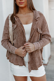 READY FOR SPRING NIGHTS WAFFLE SHACKET IN BROWN