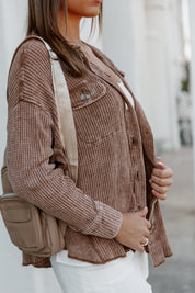 READY FOR SPRING NIGHTS WAFFLE SHACKET IN BROWN