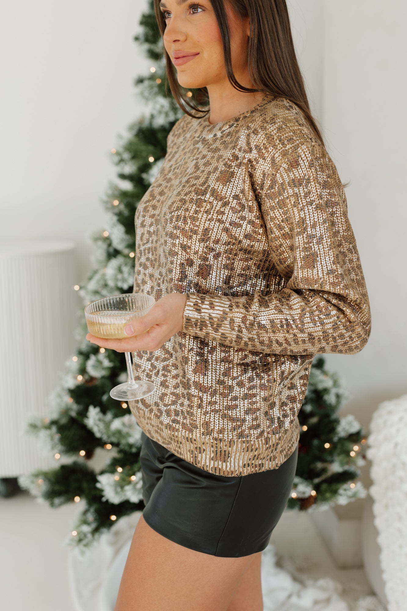 METALLIC WILD CHIC SWEATER IN LEOPARD