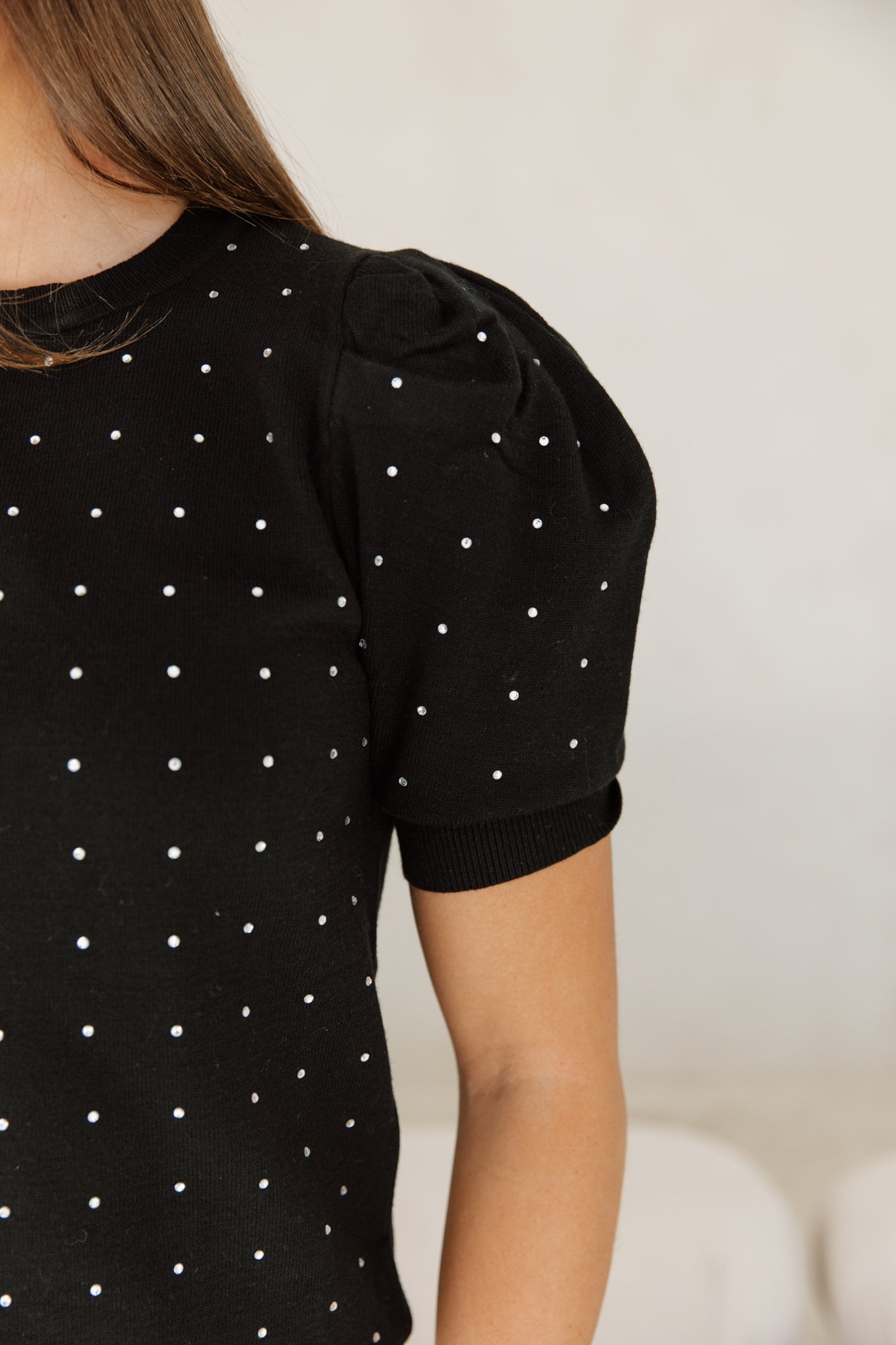LUXE RHINESTONE DETAIL TOP IN BLACK