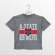 ARKANSAS STATE RED WOLVES ON THE BALL KIDS MINI RHINESTONE OVERSIZED TEE