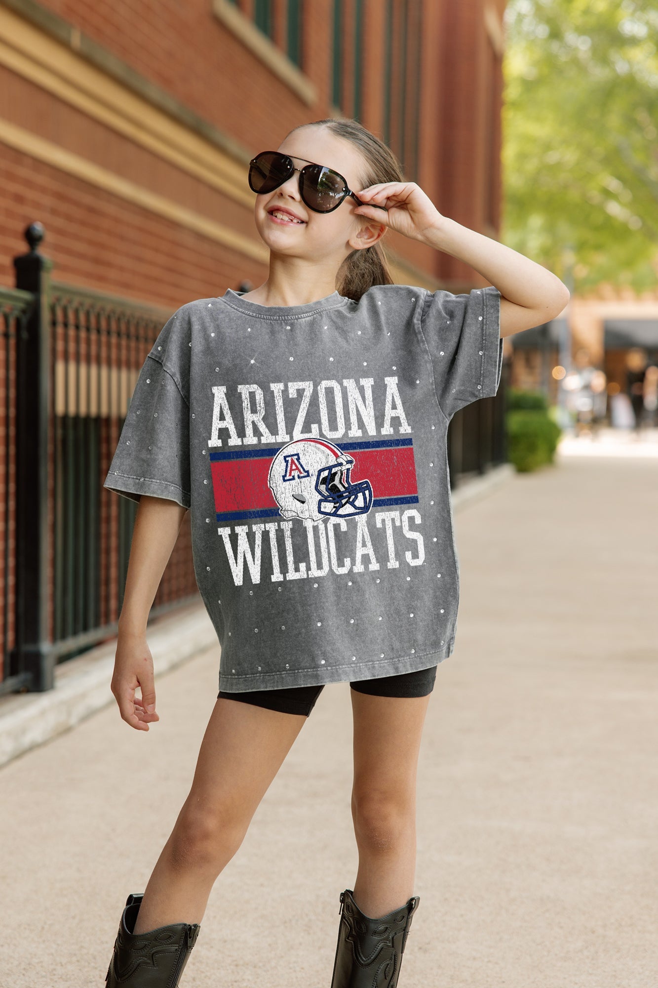 ARIZONA WILDCATS ON THE BALL KIDS MINI RHINESTONE OVERSIZED TEE