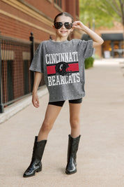 CINCINNATI BEARCATS ON THE BALL KIDS MINI RHINESTONE OVERSIZED TEE