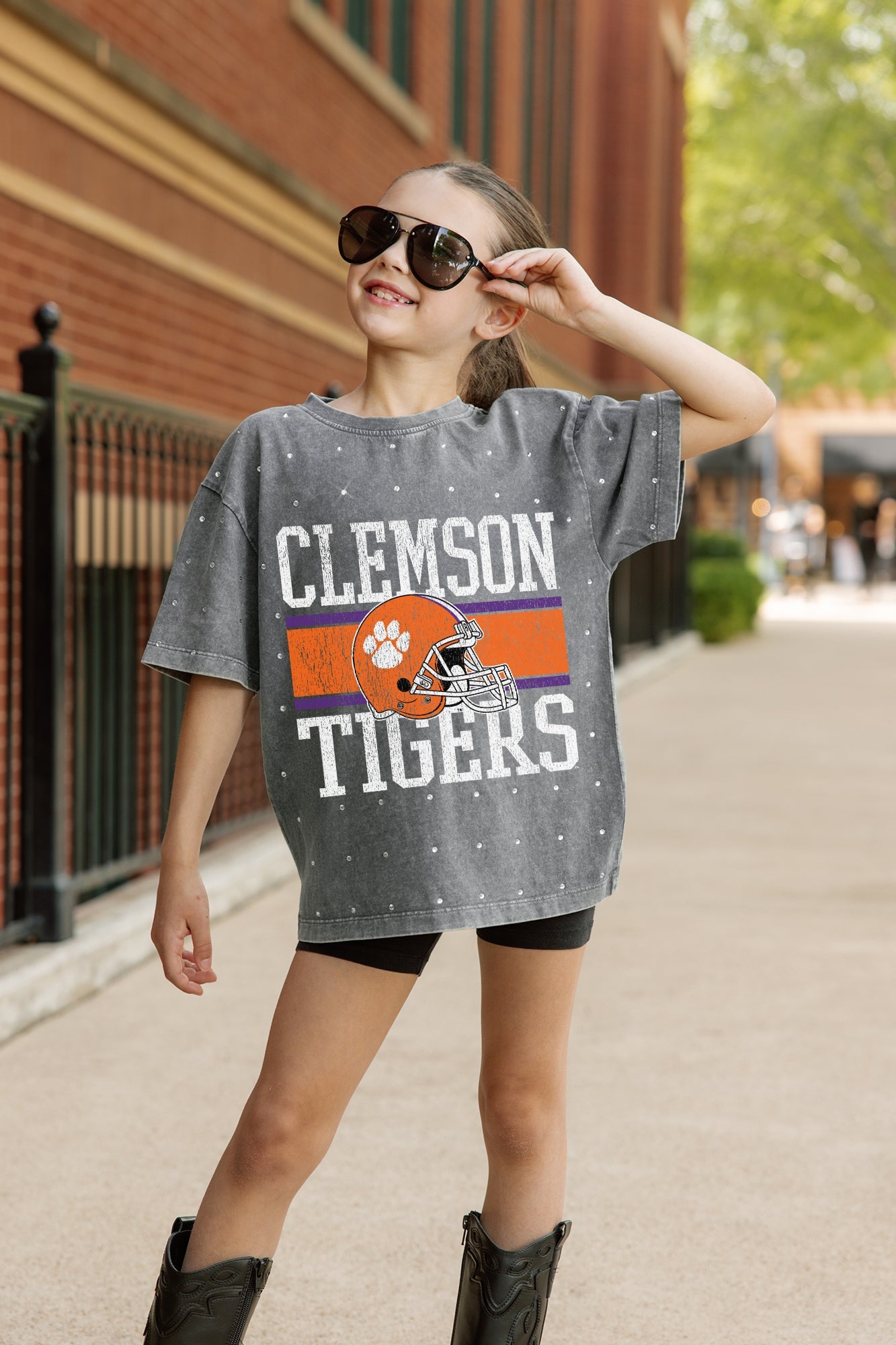 CLEMSON TIGERS ON THE BALL KIDS MINI RHINESTONE OVERSIZED TEE