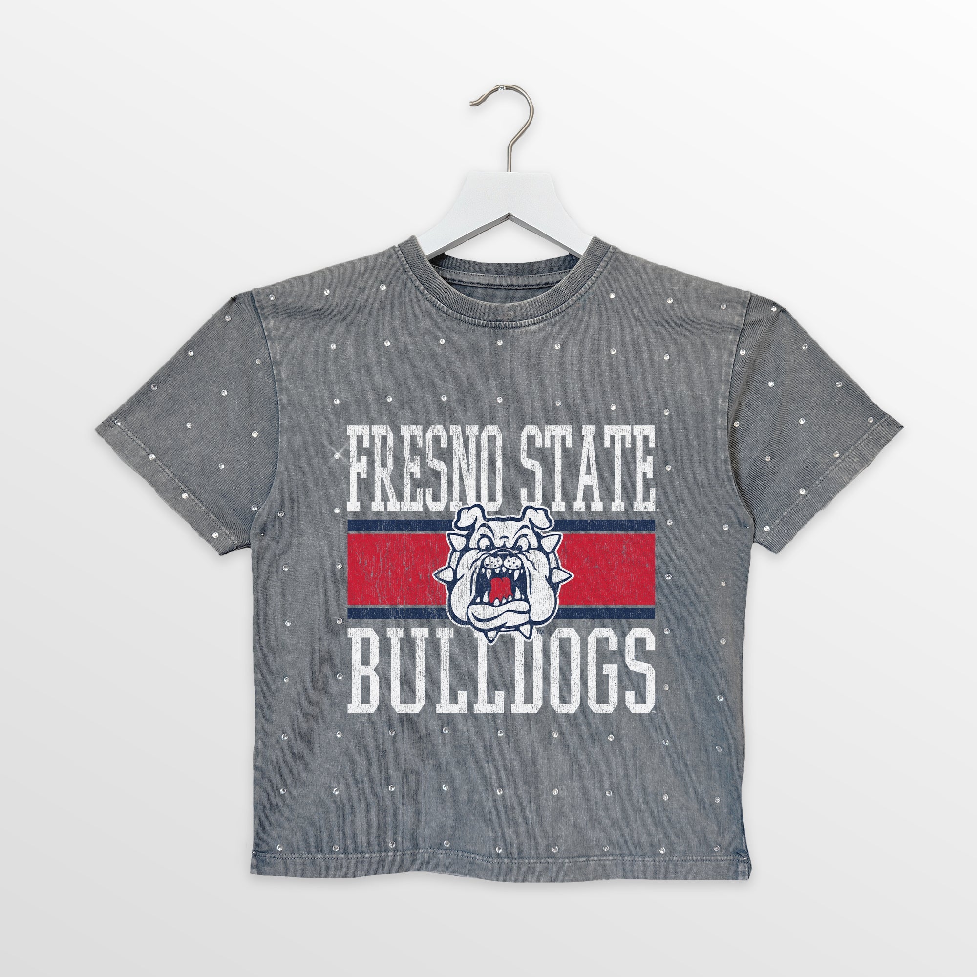FRESNO STATE BULLDOGS ON THE BALL KIDS MINI RHINESTONE OVERSIZED TEE