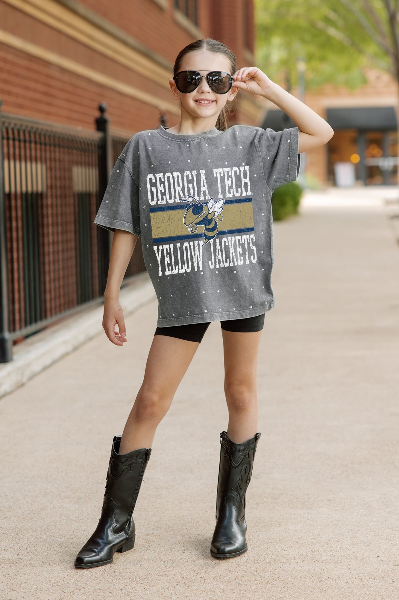 GEORGIA TECH YELLOW JACKETS ON THE BALL KIDS MINI RHINESTONE OVERSIZED TEE
