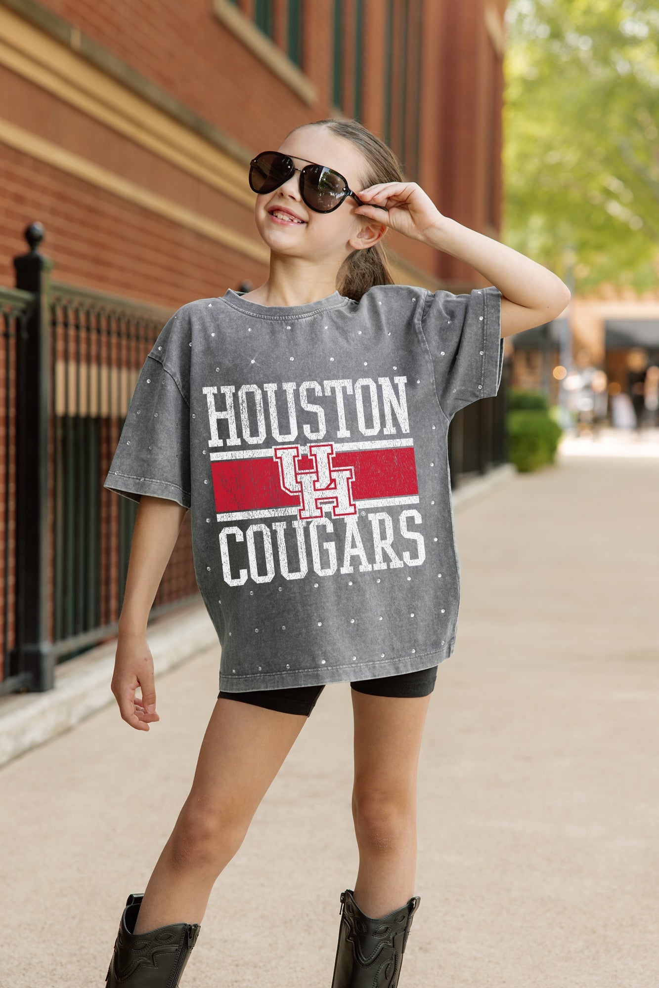 HOUSTON COUGARS ON THE BALL KIDS MINI RHINESTONE OVERSIZED TEE