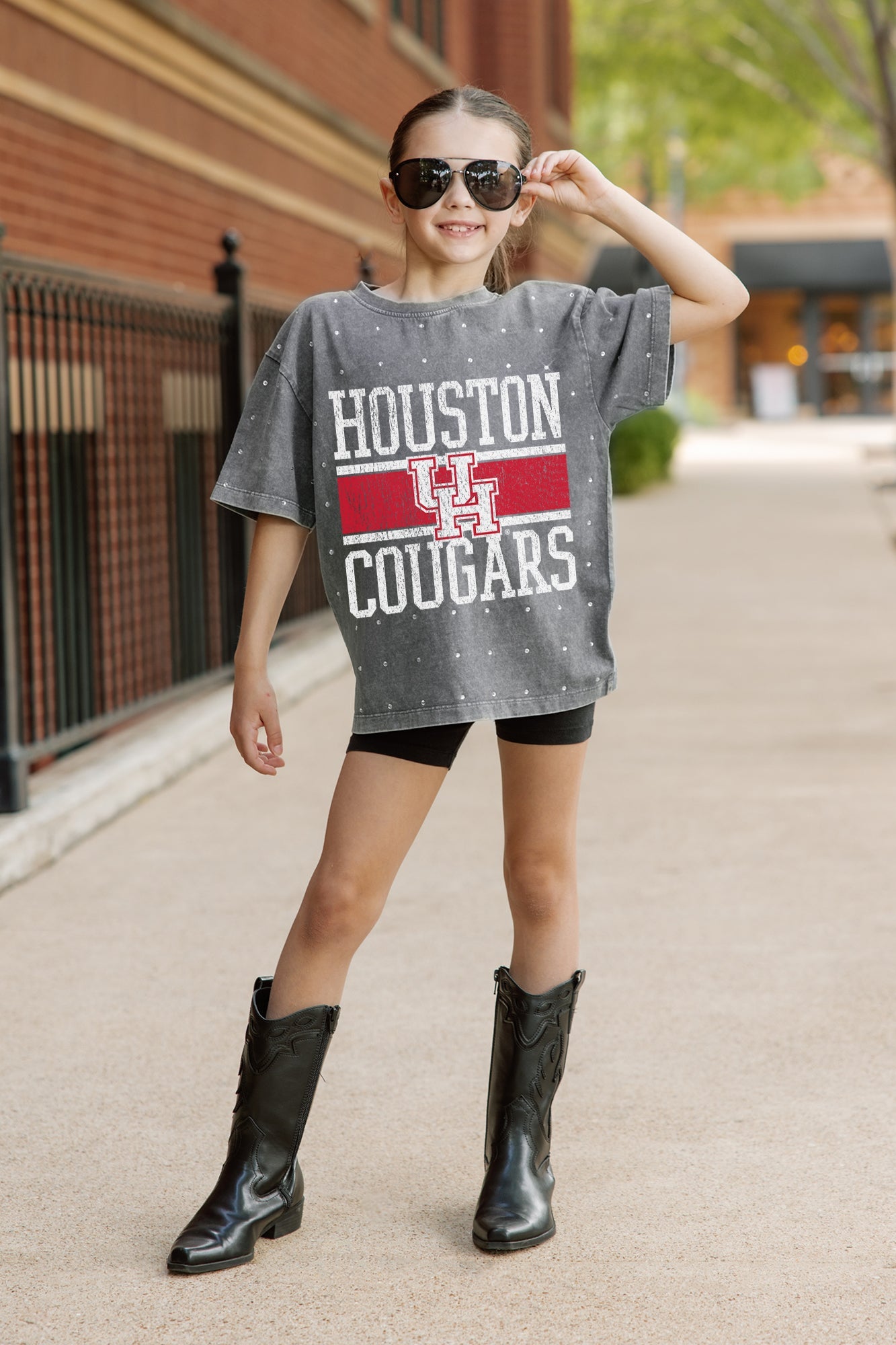 HOUSTON COUGARS ON THE BALL KIDS MINI RHINESTONE OVERSIZED TEE
