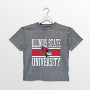 ILLINOIS STATE REDBIRDS ON THE BALL KIDS MINI RHINESTONE OVERSIZED TEE