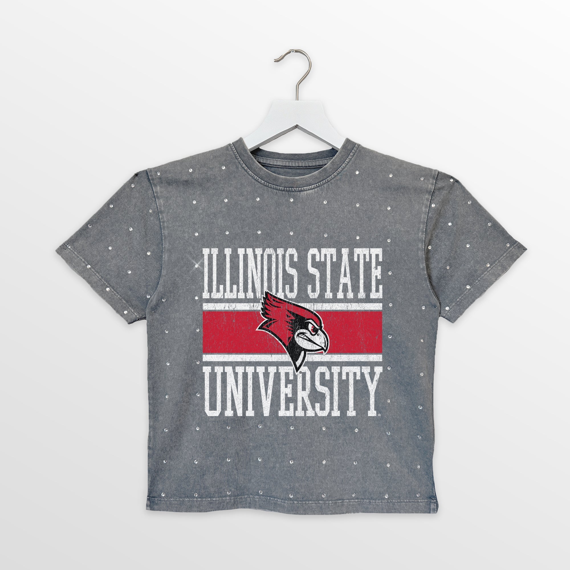 ILLINOIS STATE REDBIRDS ON THE BALL KIDS MINI RHINESTONE OVERSIZED TEE