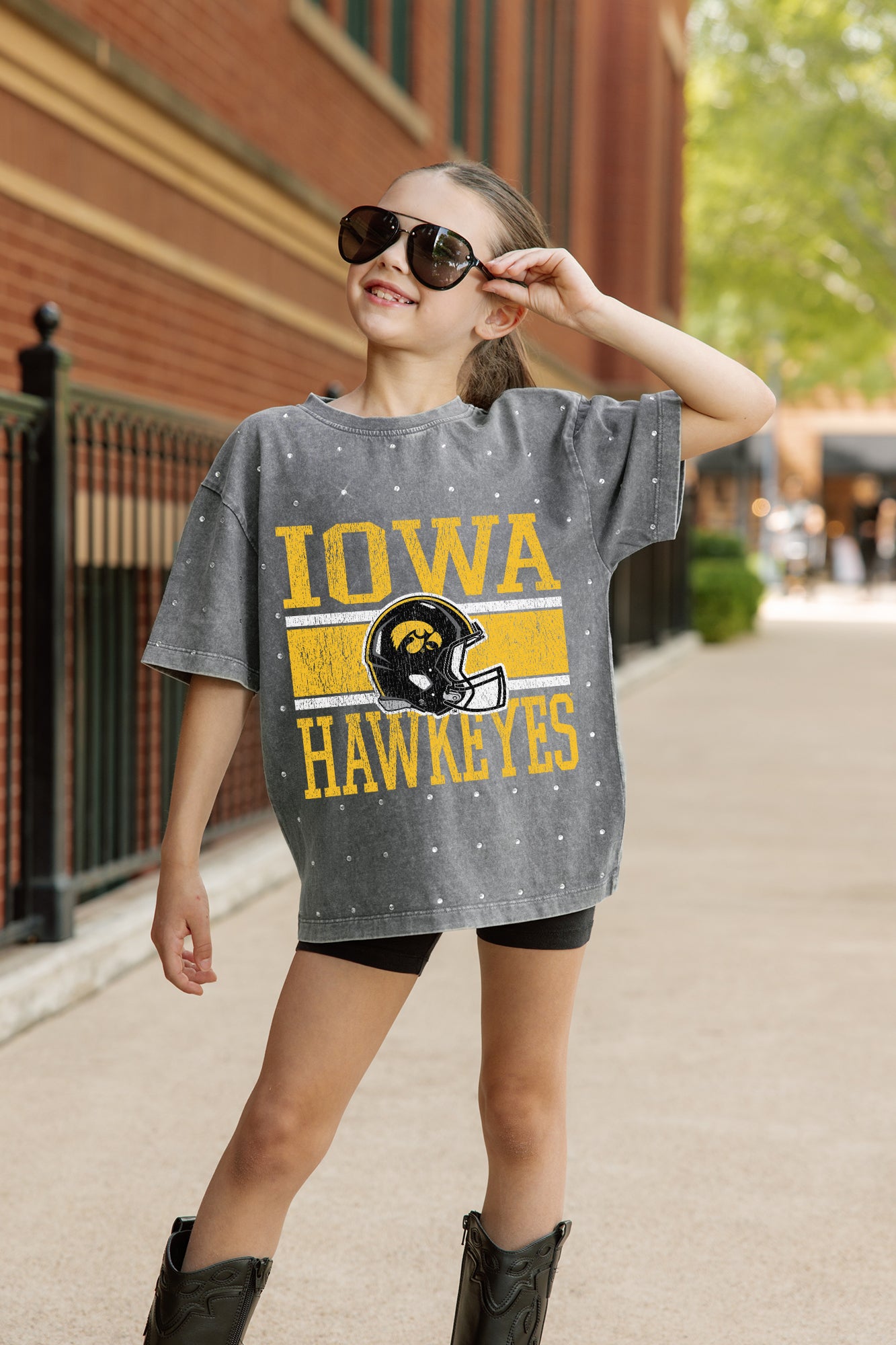 IOWA HAWKEYES On The Ball Kid's Mini Rhinestone Tee