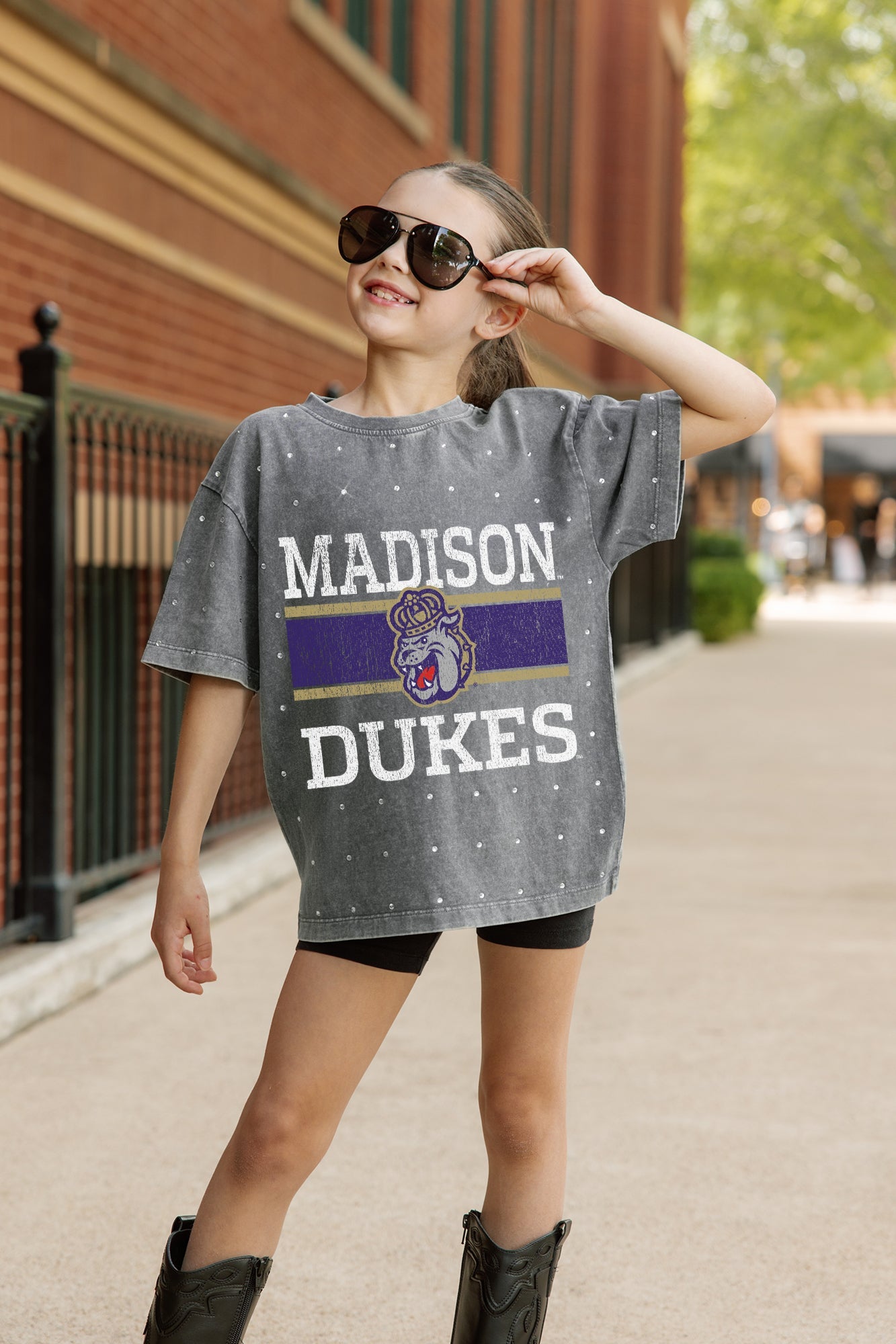 JAMES MADISON DUKES ON THE BALL KIDS MINI RHINESTONE OVERSIZED TEE
