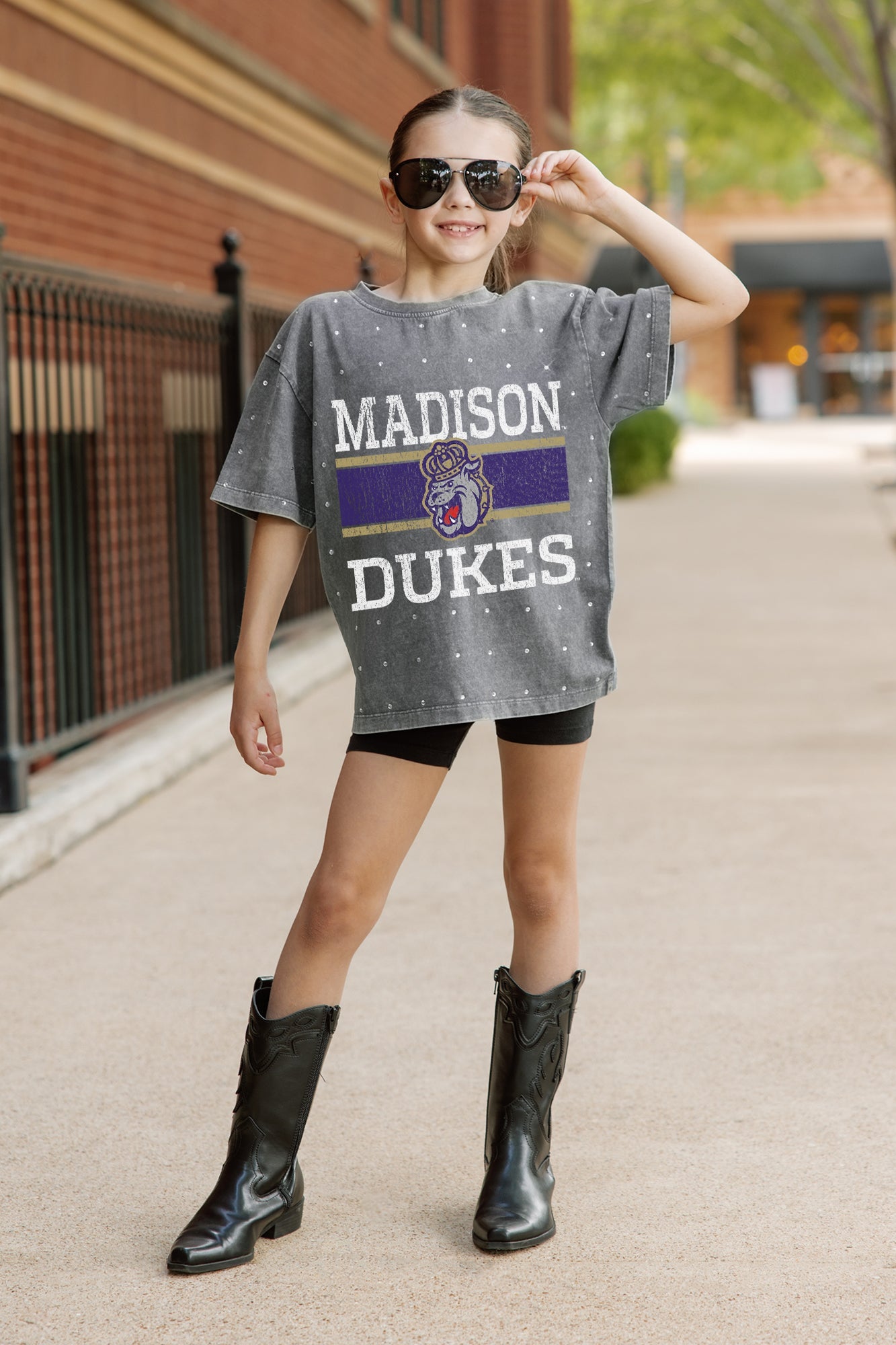 JAMES MADISON DUKES ON THE BALL KIDS MINI RHINESTONE OVERSIZED TEE