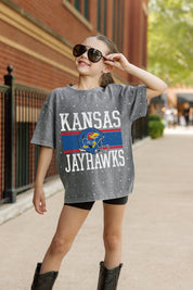 KANSAS JAYHAWKS ON THE BALL KIDS MINI RHINESTONE OVERSIZED TEE