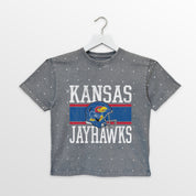 KANSAS JAYHAWKS ON THE BALL KIDS MINI RHINESTONE OVERSIZED TEE