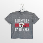 LOUISVILLE CARDINALS ON THE BALL KIDS MINI RHINESTONE OVERSIZED TEE