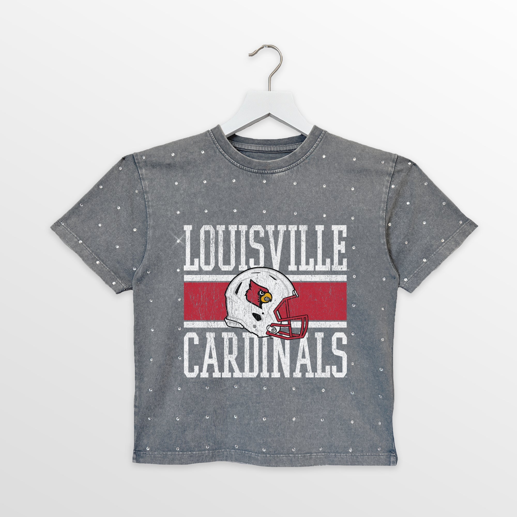 LOUISVILLE CARDINALS ON THE BALL KIDS MINI RHINESTONE OVERSIZED TEE