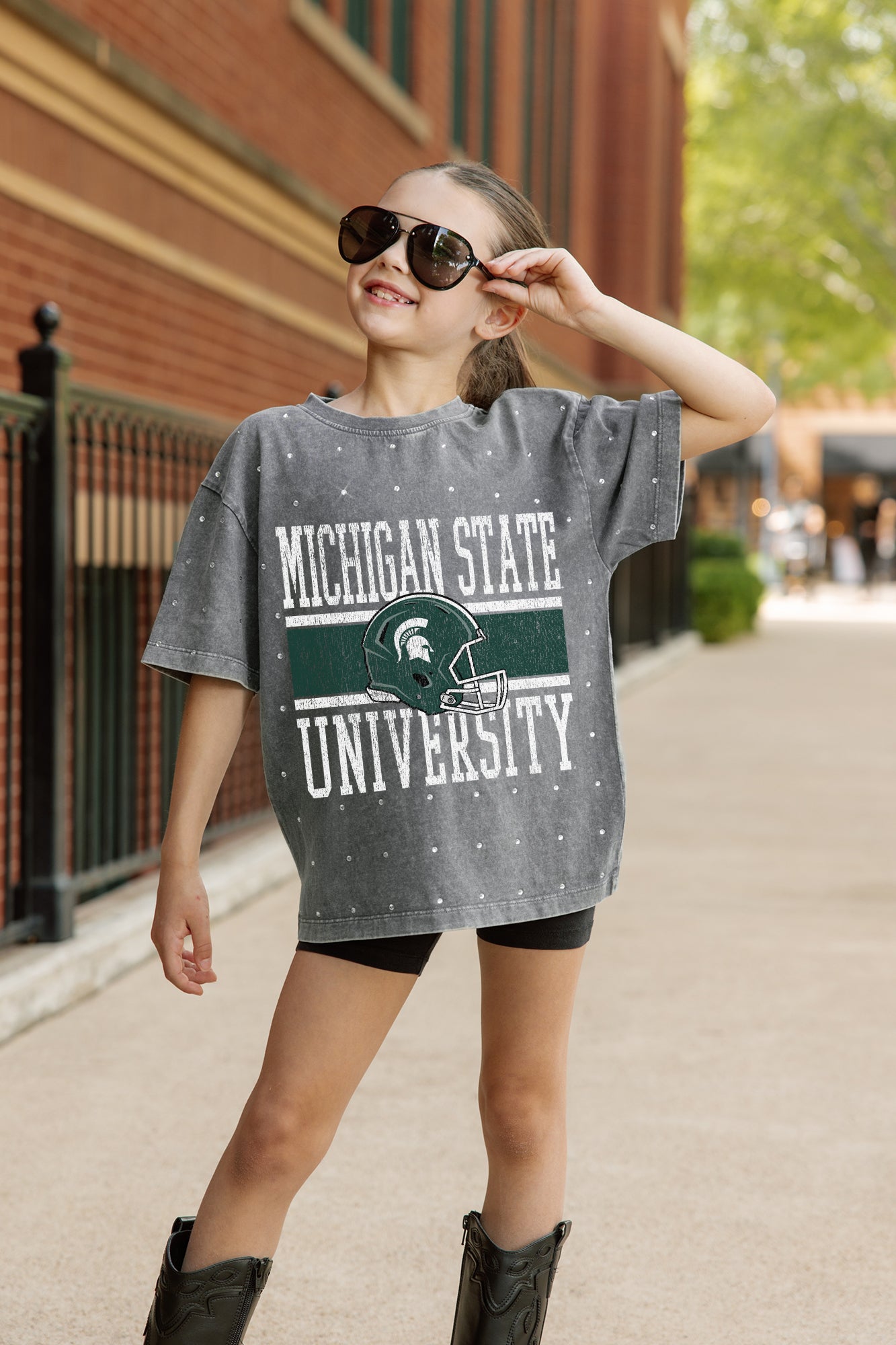MICHIGAN STATE SPARTANS On The Ball Kid's Mini Rhinestone Tee