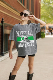 MARSHALL THUNDERING HERD ON THE BALL KIDS MINI RHINESTONE OVERSIZED TEE
