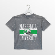 MARSHALL THUNDERING HERD ON THE BALL KIDS MINI RHINESTONE OVERSIZED TEE