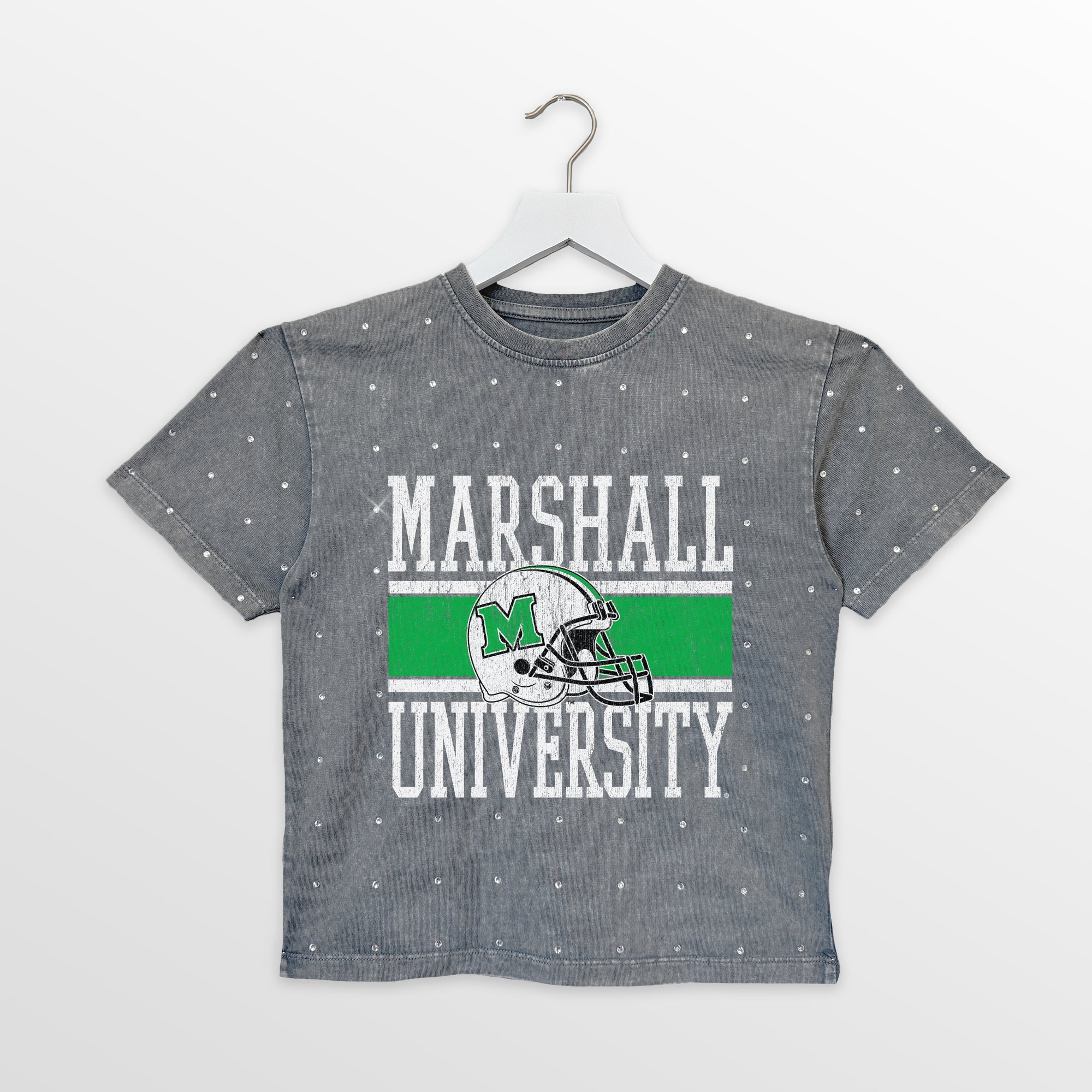 MARSHALL THUNDERING HERD ON THE BALL KIDS MINI RHINESTONE OVERSIZED TEE