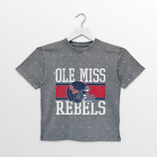 OLE MISS REBELS ON THE BALL KIDS MINI RHINESTONE OVERSIZED TEE