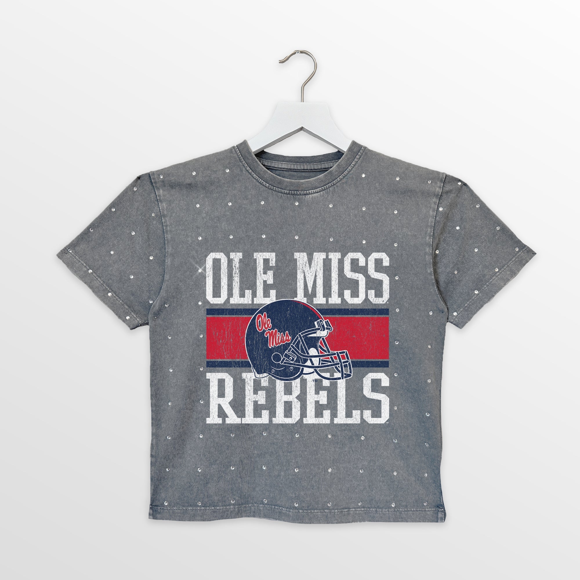 OLE MISS REBELS ON THE BALL KIDS MINI RHINESTONE OVERSIZED TEE