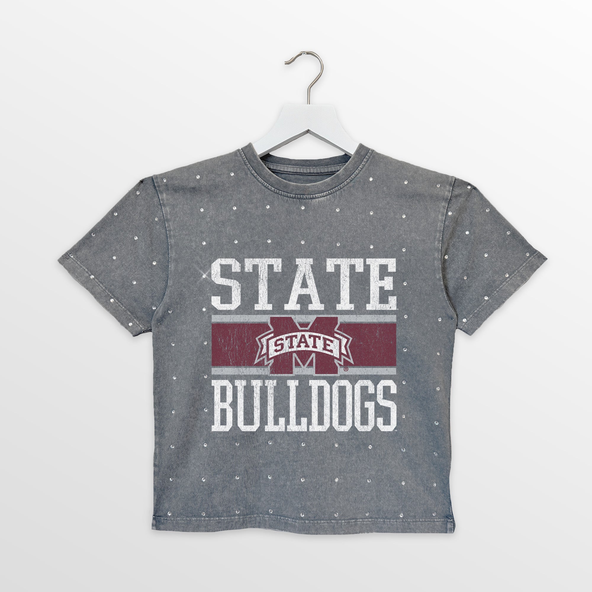 MISSISSIPPI STATE BULLDOGS ON THE BALL KIDS MINI RHINESTONE OVERSIZED TEE