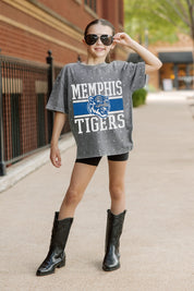 MEMPHIS TIGERS ON THE BALL KIDS MINI RHINESTONE OVERSIZED TEE