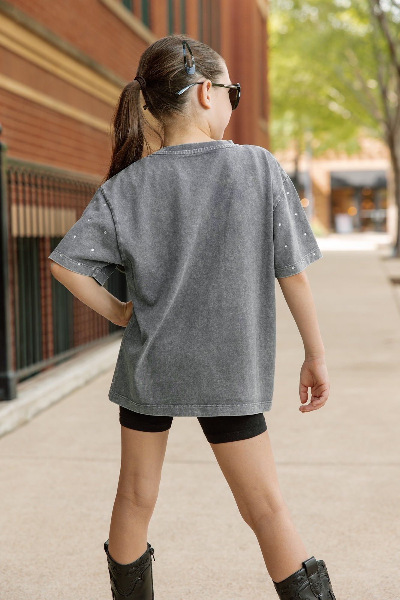 MONTANA STATE BOBCATS ON THE BALL KIDS MINI RHINESTONE OVERSIZED TEE