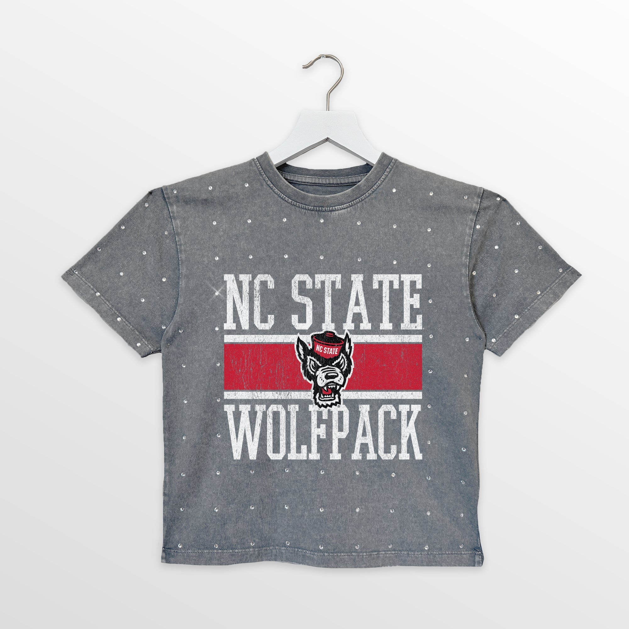 NORTH CAROLINA STATE WOLFPACK ON THE BALL KIDS MINI RHINESTONE OVERSIZED TEE