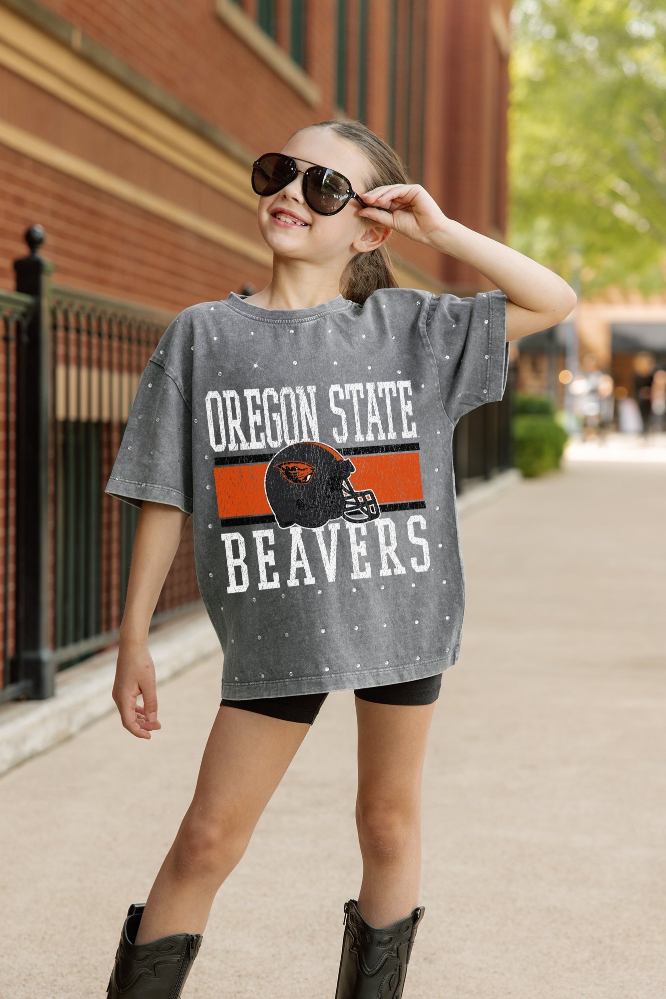 OREGON STATE BEAVERS ON THE BALL KIDS MINI RHINESTONE OVERSIZED TEE