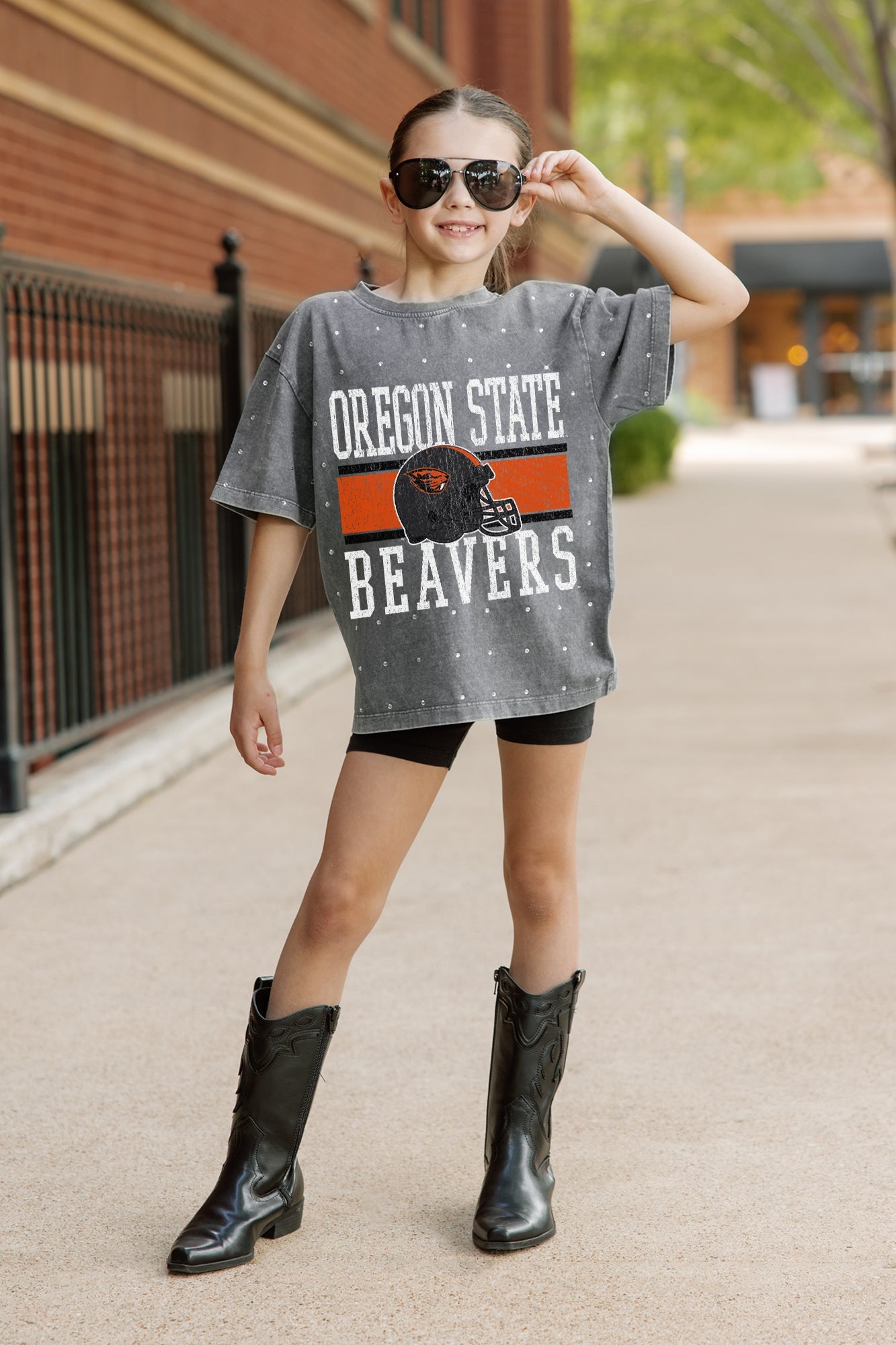 OREGON STATE BEAVERS ON THE BALL KIDS MINI RHINESTONE OVERSIZED TEE