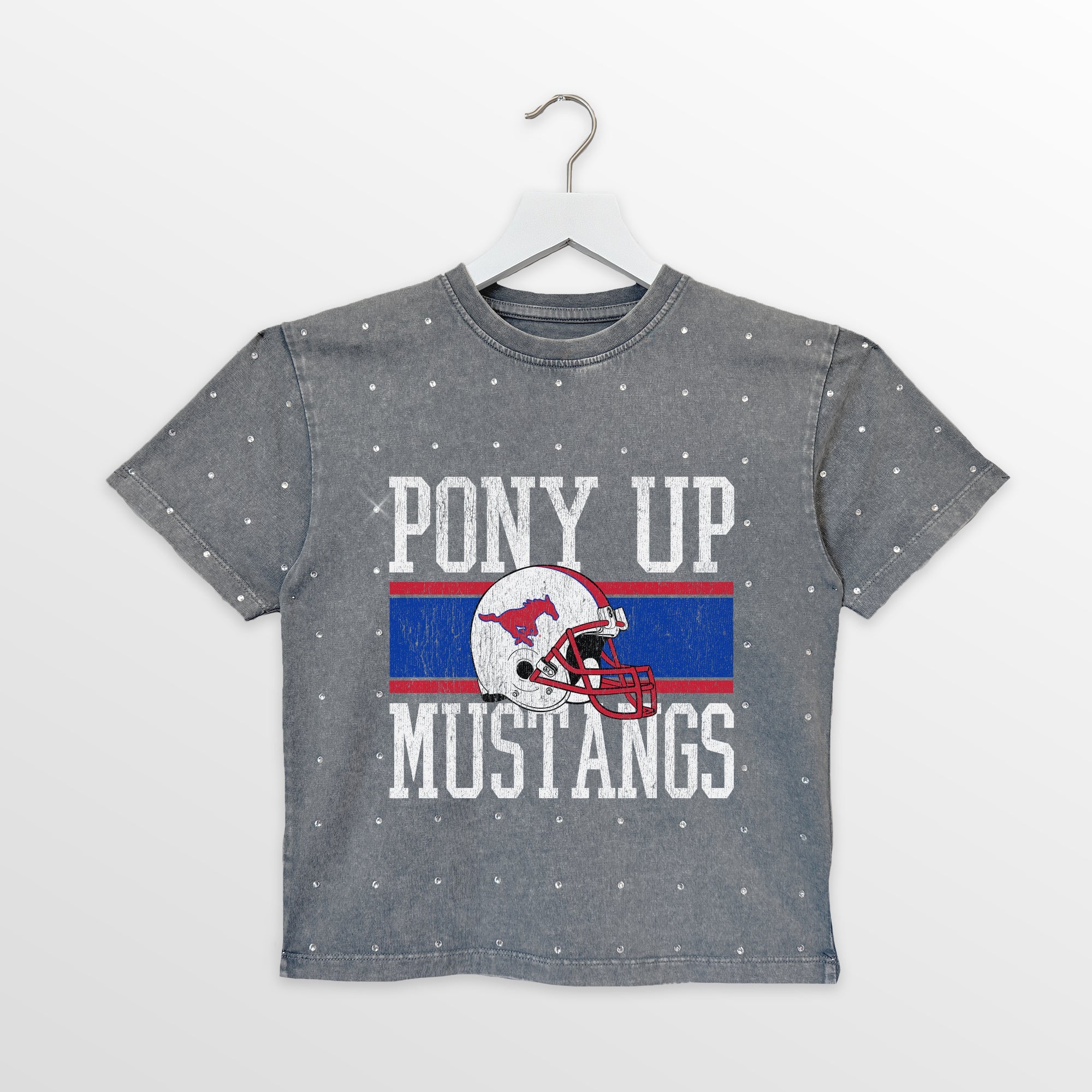SMU MUSTANGS ON THE BALL KIDS MINI RHINESTONE OVERSIZED TEE
