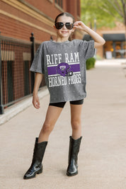 TCU HORNED FROGS ON THE BALL KIDS MINI RHINESTONE OVERSIZED TEE