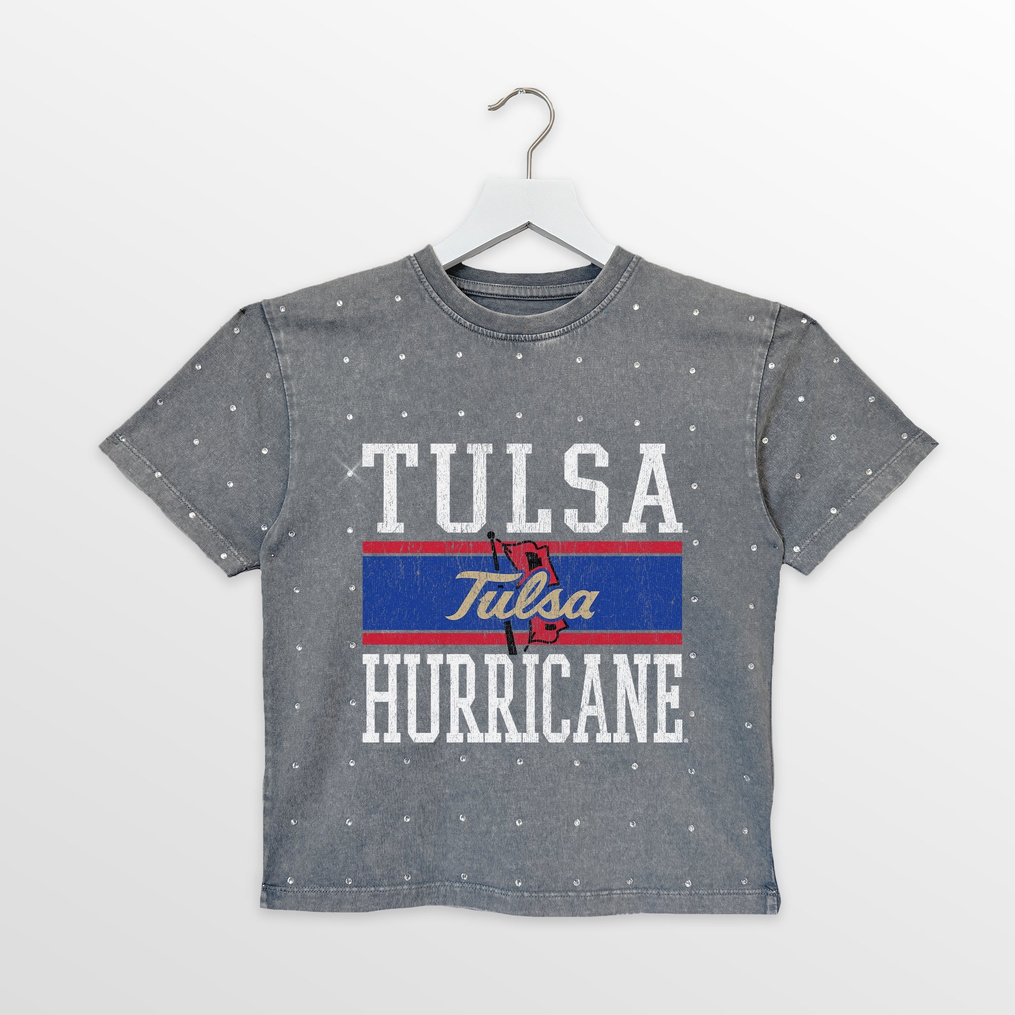 TULSA GOLDEN HURRICANE ON THE BALL KIDS MINI RHINESTONE OVERSIZED TEE