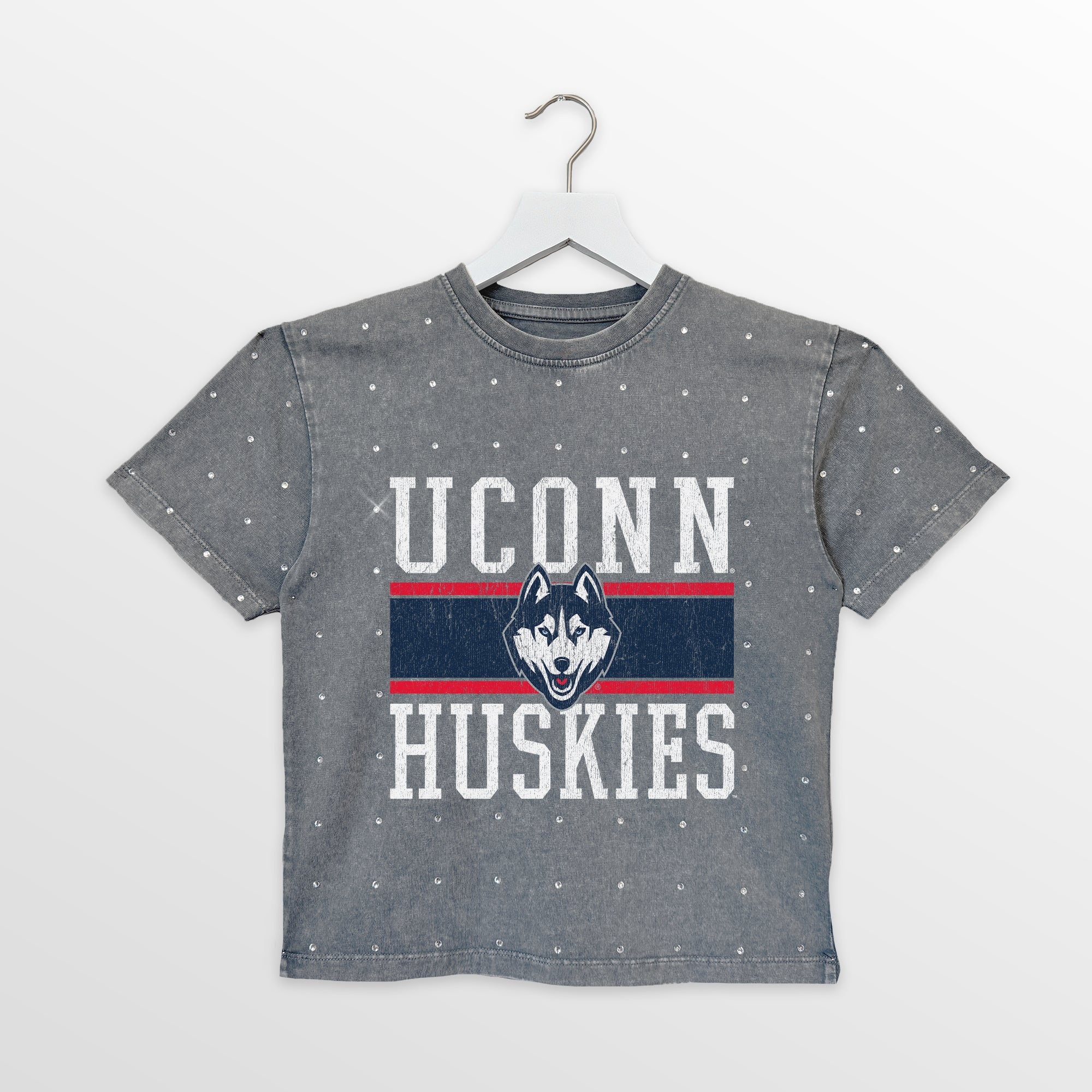 UCONN HUSKIES ON THE BALL KIDS MINI RHINESTONE OVERSIZED TEE