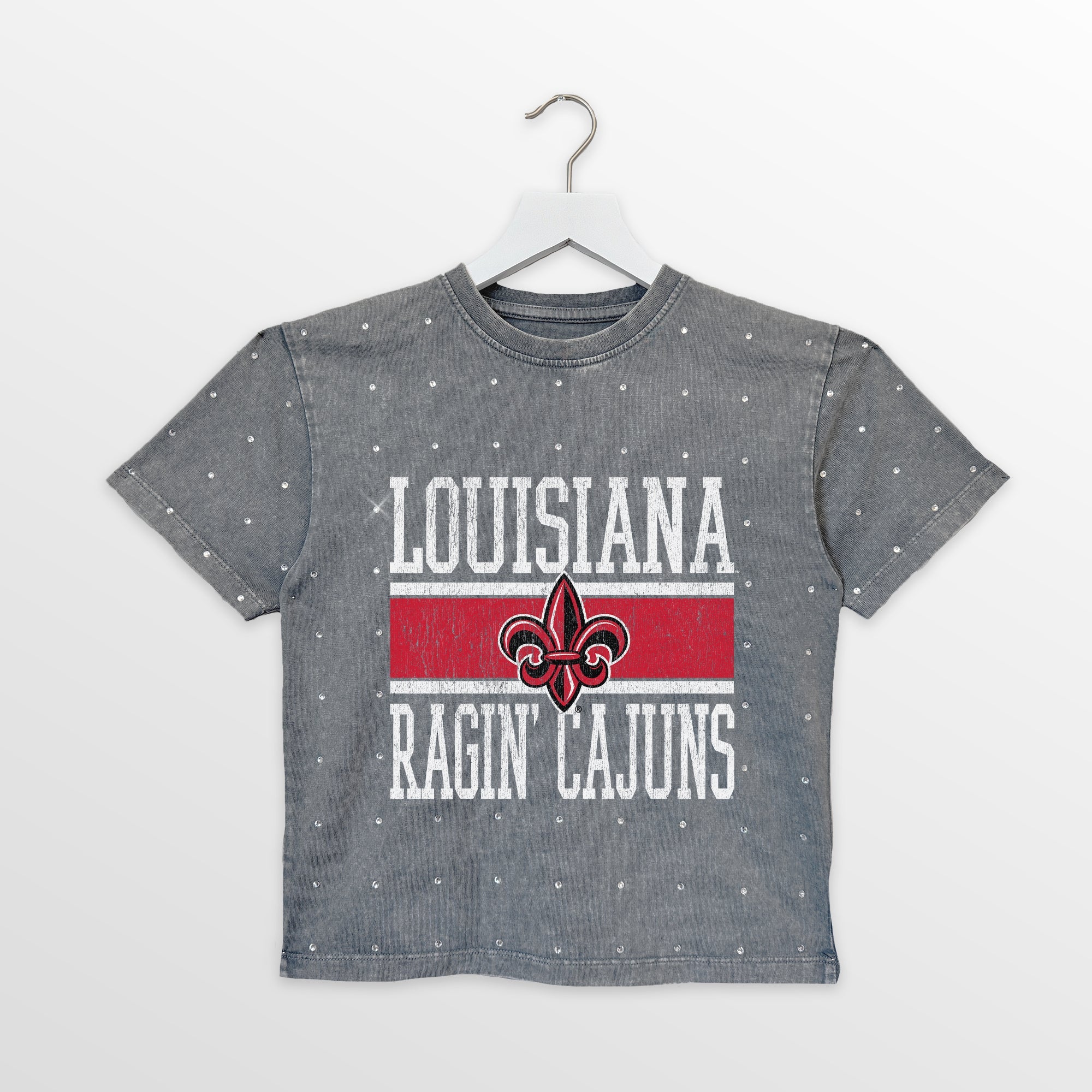 LOUISIANA RAGIN' CAJUNS ON THE BALL KIDS MINI RHINESTONE OVERSIZED TEE