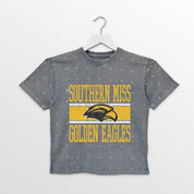SOUTHERN MISS GOLDEN EAGLES ON THE BALL KIDS MINI RHINESTONE OVERSIZED TEE