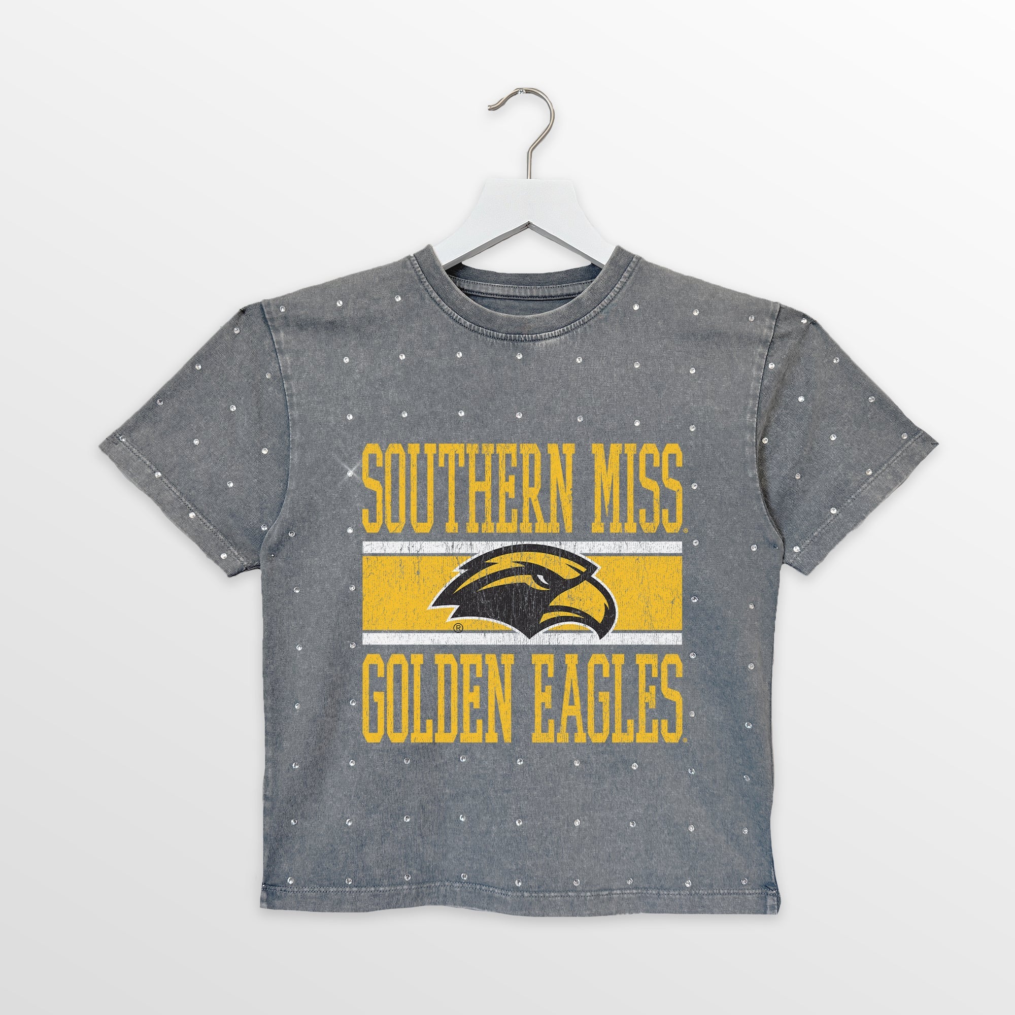 SOUTHERN MISS GOLDEN EAGLES ON THE BALL KIDS MINI RHINESTONE OVERSIZED TEE