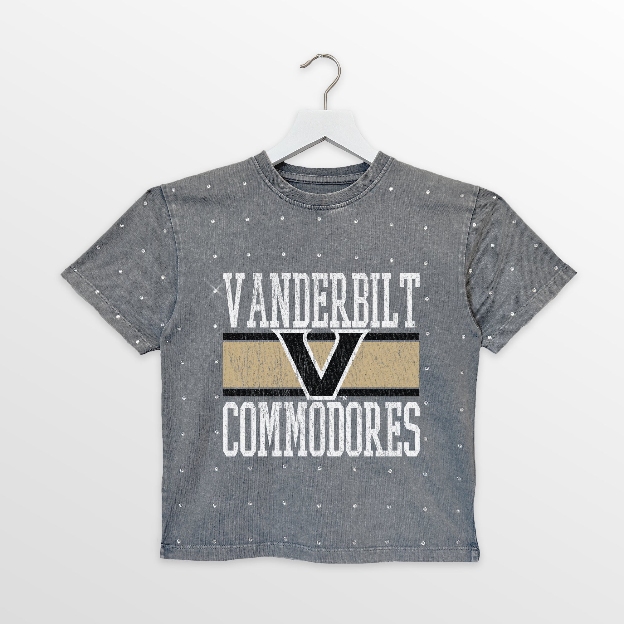 VANDERBILT COMMODORES ON THE BALL KIDS MINI RHINESTONE OVERSIZED TEE
