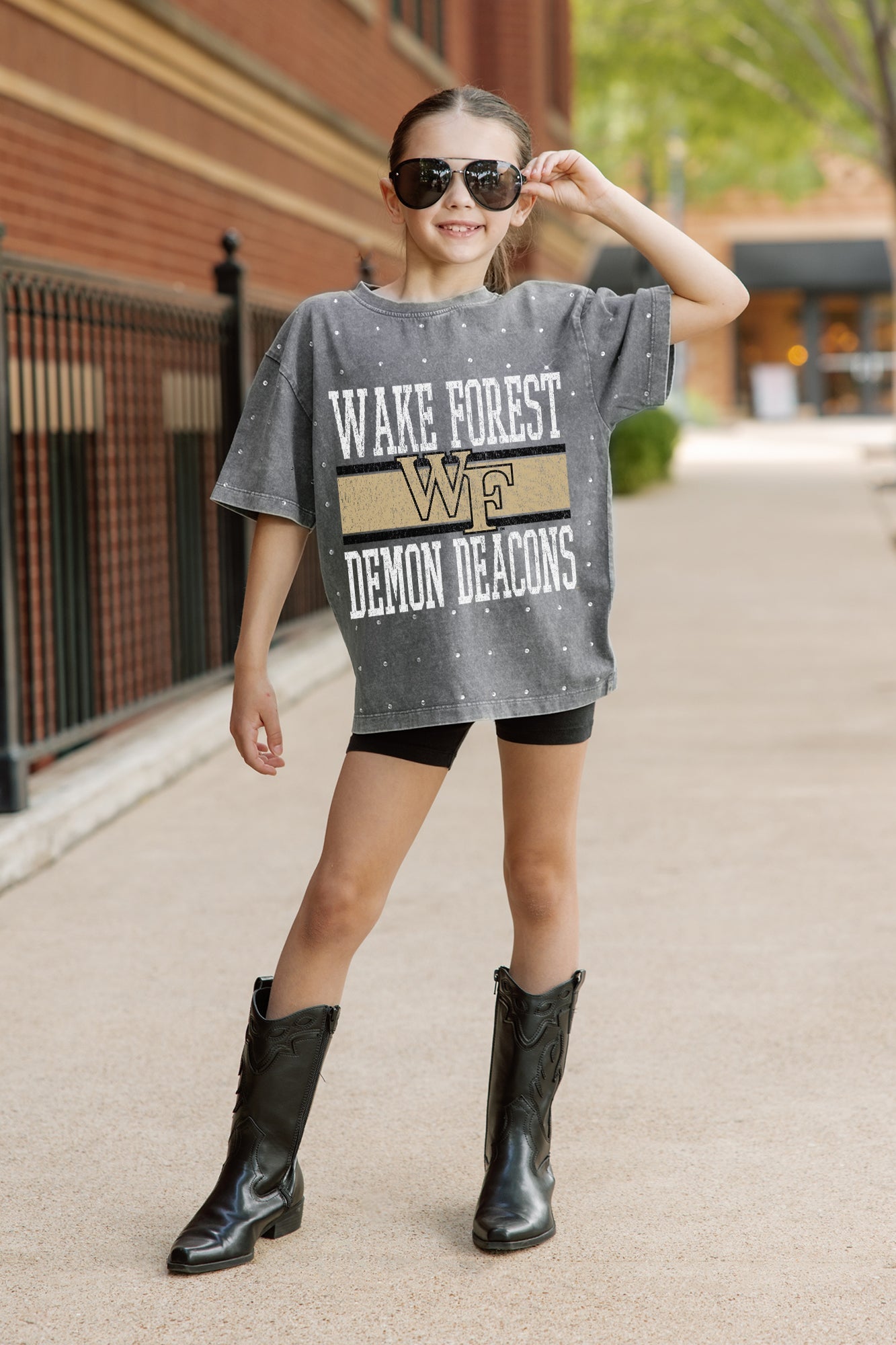 WAKE FOREST DEMON DEACONS ON THE BALL KIDS MINI RHINESTONE OVERSIZED TEE