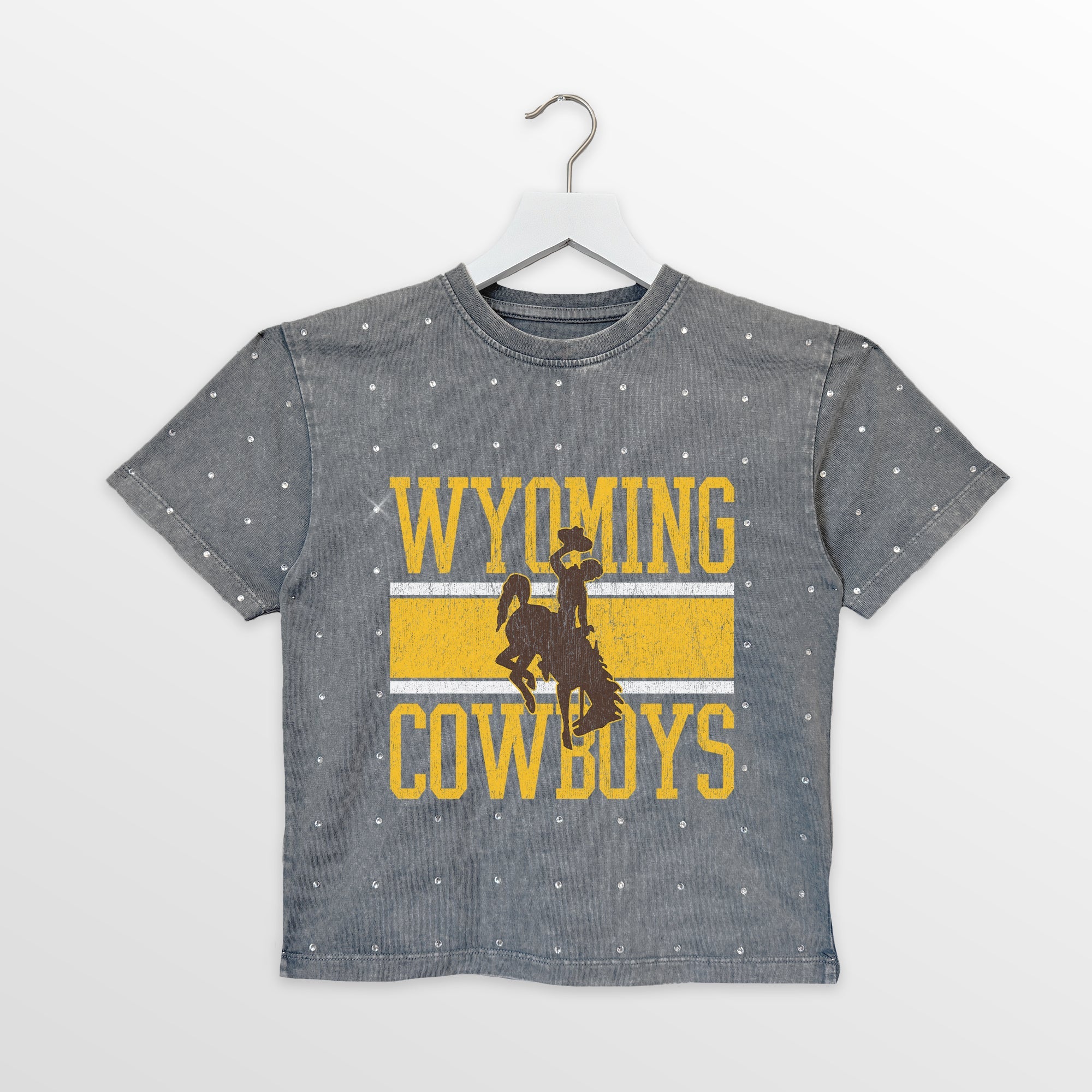 WYOMING COWBOYS ON THE BALL KIDS MINI RHINESTONE OVERSIZED TEE